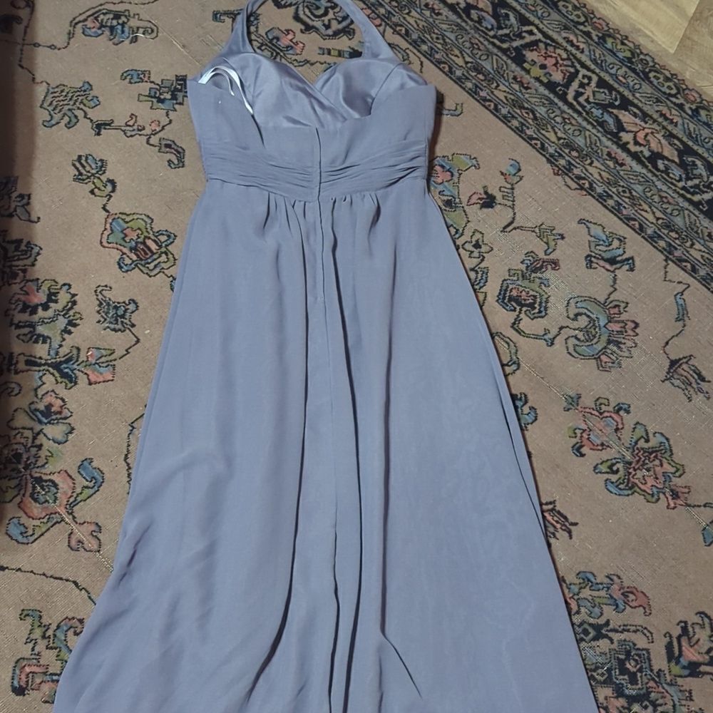 Charcoal gray chiffon long bridesmaid dress by Pretty Maids, David's‎ Bridal